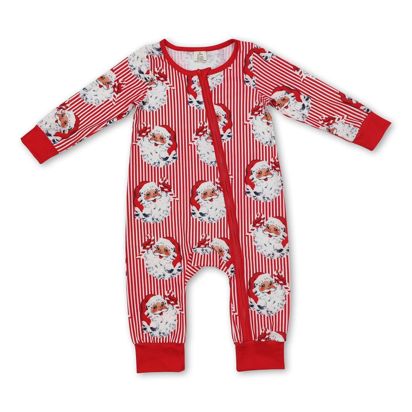 Long sleeves stripe santa baby girls zipper Christmas romper