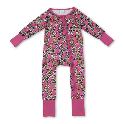 Hot pink thunder leopard baby girls zipper romper