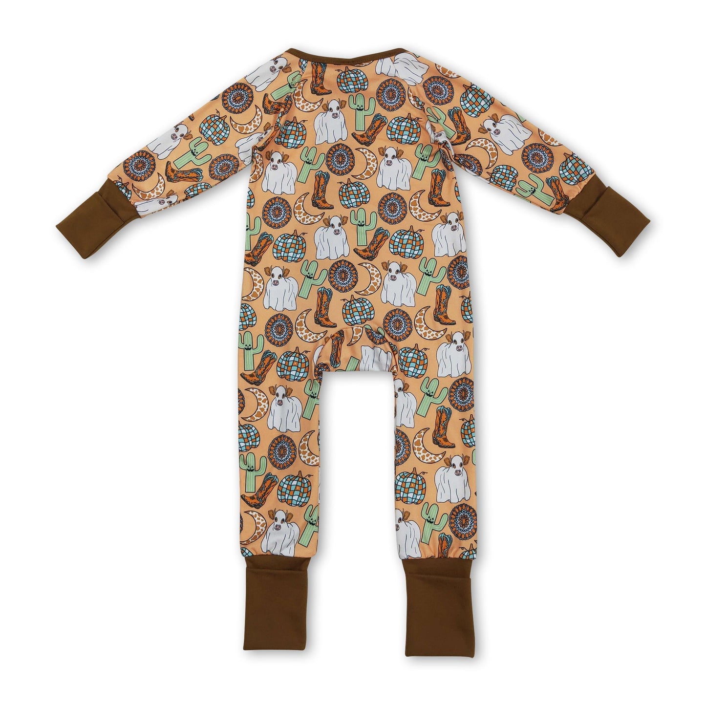 Cow cactus boots pumpkin western baby fall zipper romper