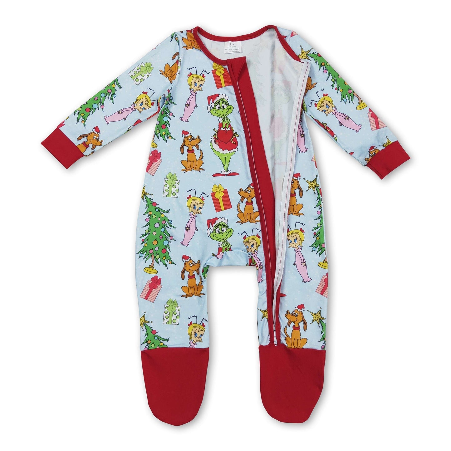 Green face Christmas tree girls Christmas zipper romper