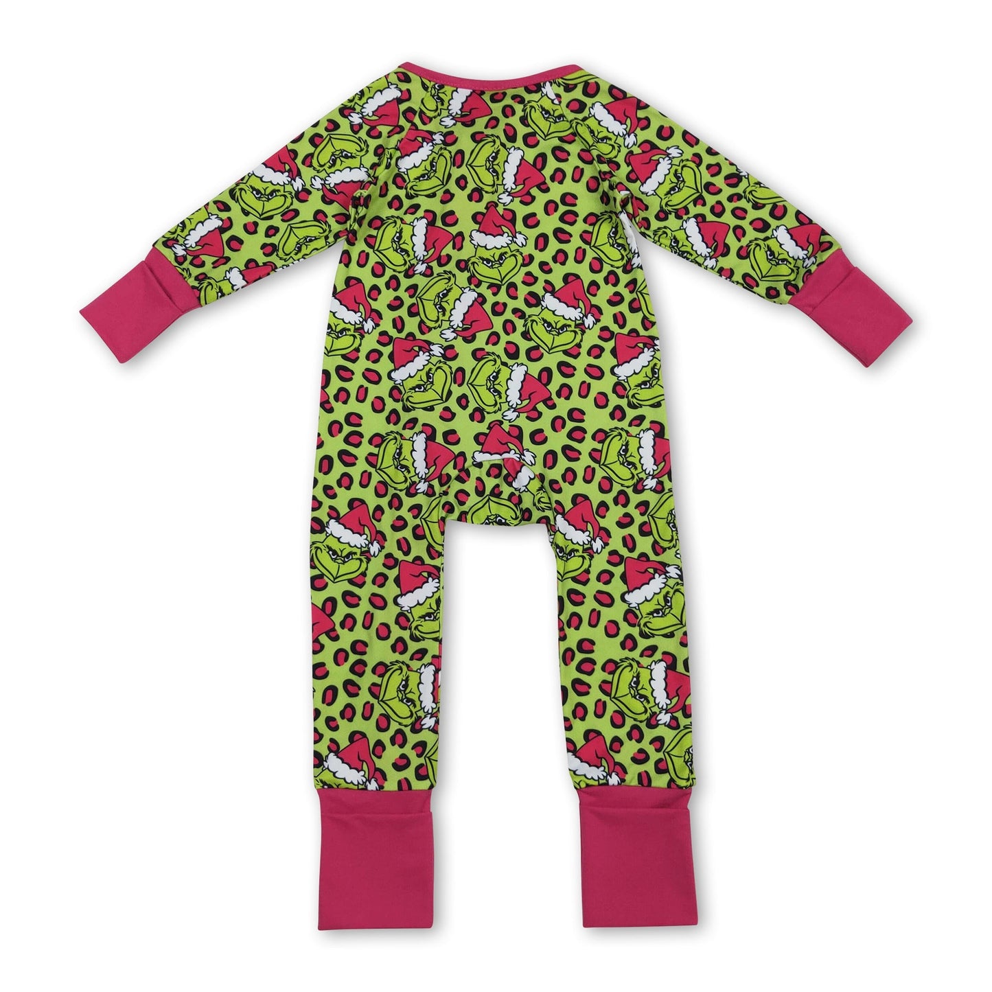 Leopard green face ruffle girls Christmas zipper romper