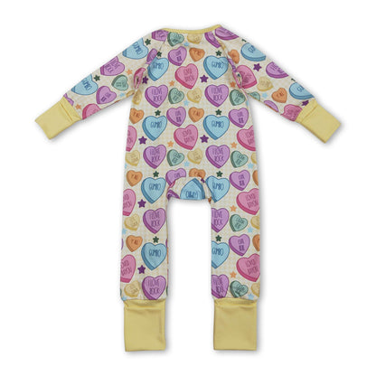 Long sleeves yellow plaid heart baby girls valentine's romper