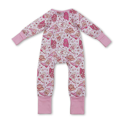 Pink heart boots hat western girls Valentine's zipper romper