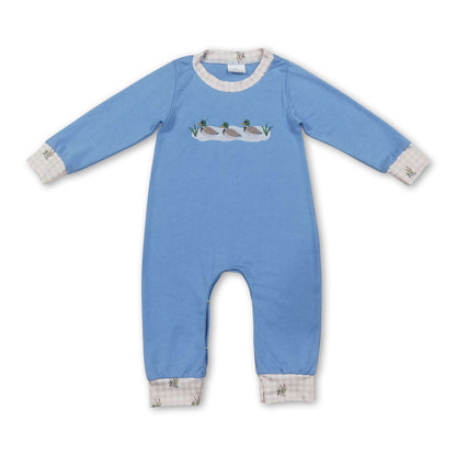 Long sleeves duck embroidery baby boy romper