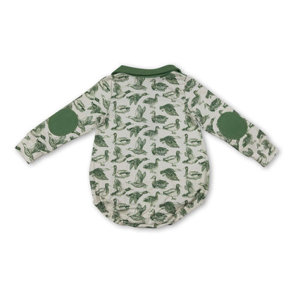 Long sleeves green duck baby boy fall romper