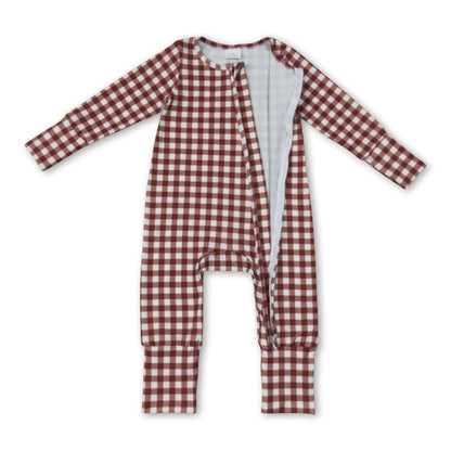 Long sleeves plaid baby boy fall zipper romper