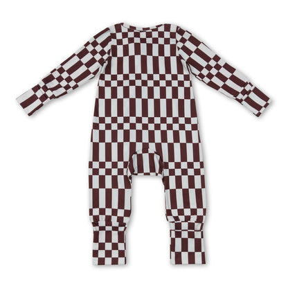Long sleeves plaid stripe baby boy fall zipper romper