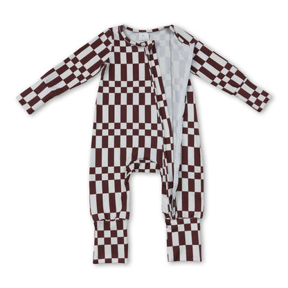 Long sleeves plaid stripe baby boy fall zipper romper