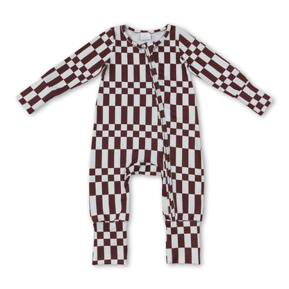 Long sleeves plaid stripe baby boy fall zipper romper
