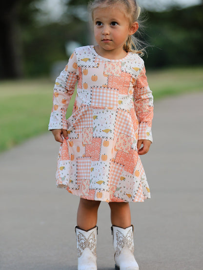 Thanksgiving Halloween Patchwork Girls Dress
