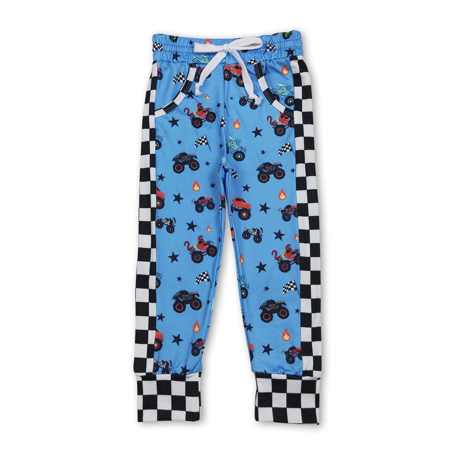 Black plaid blue trucks kids boys pants