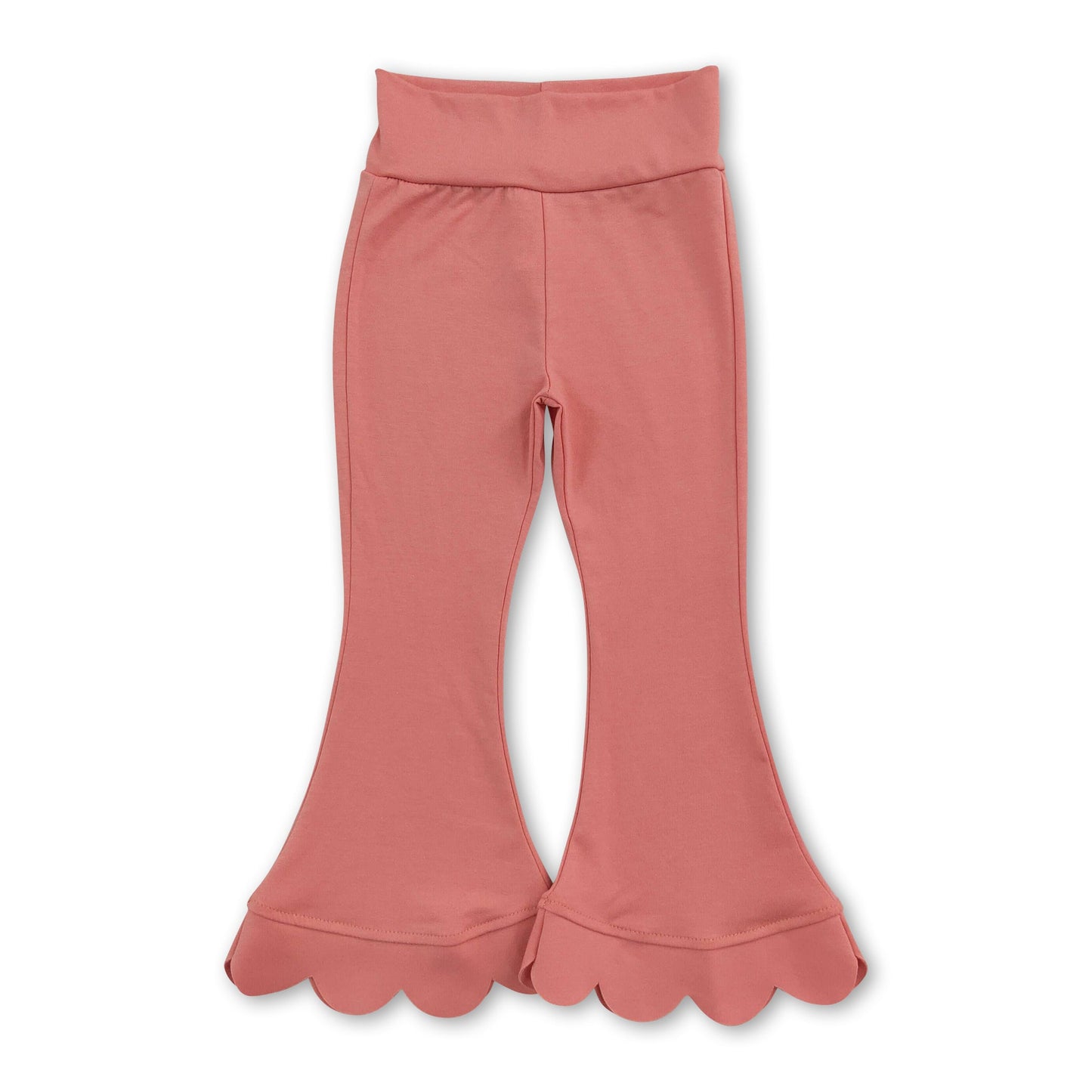 High waist peach cotton scallop kids girls flare pants