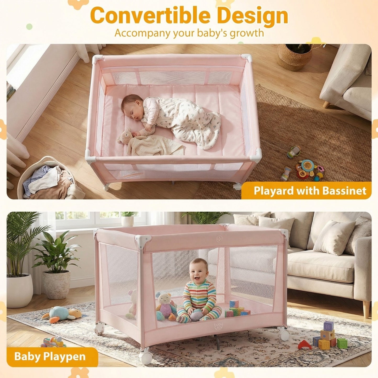 Portable Baby Playard Folding Travel Crib with Soft Mattress