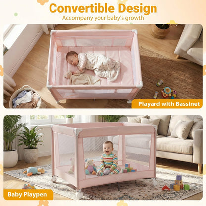 Portable Baby Playard Folding Travel Crib with Soft Mattress