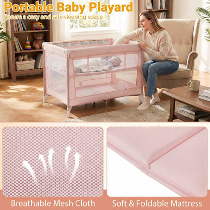 Portable Baby Playard Folding Travel Crib with Soft Mattress