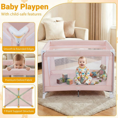 Portable Baby Playard Folding Travel Crib with Soft Mattress