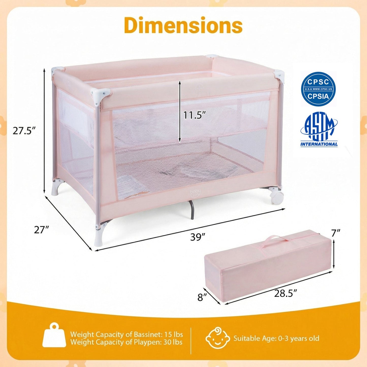 Portable Baby Playard Folding Travel Crib with Soft Mattress