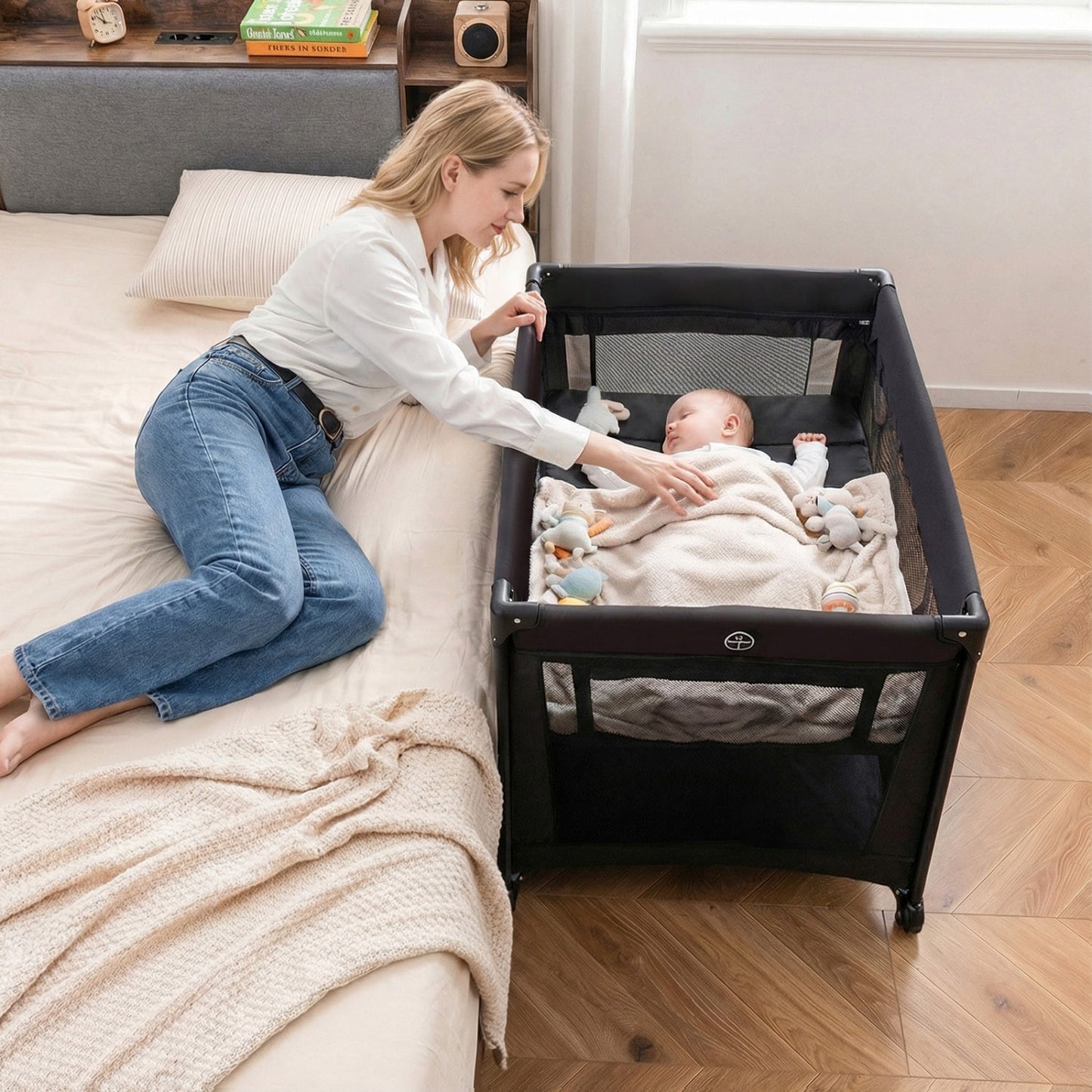Portable Baby Playard Folding Travel Crib with Soft Mattress