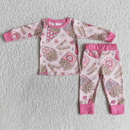 Fries before guys heart print  girls valentine's pajamas