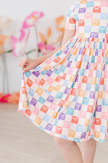 SALE Rainbow Ribbons S/S Pocket Twirl Dress
