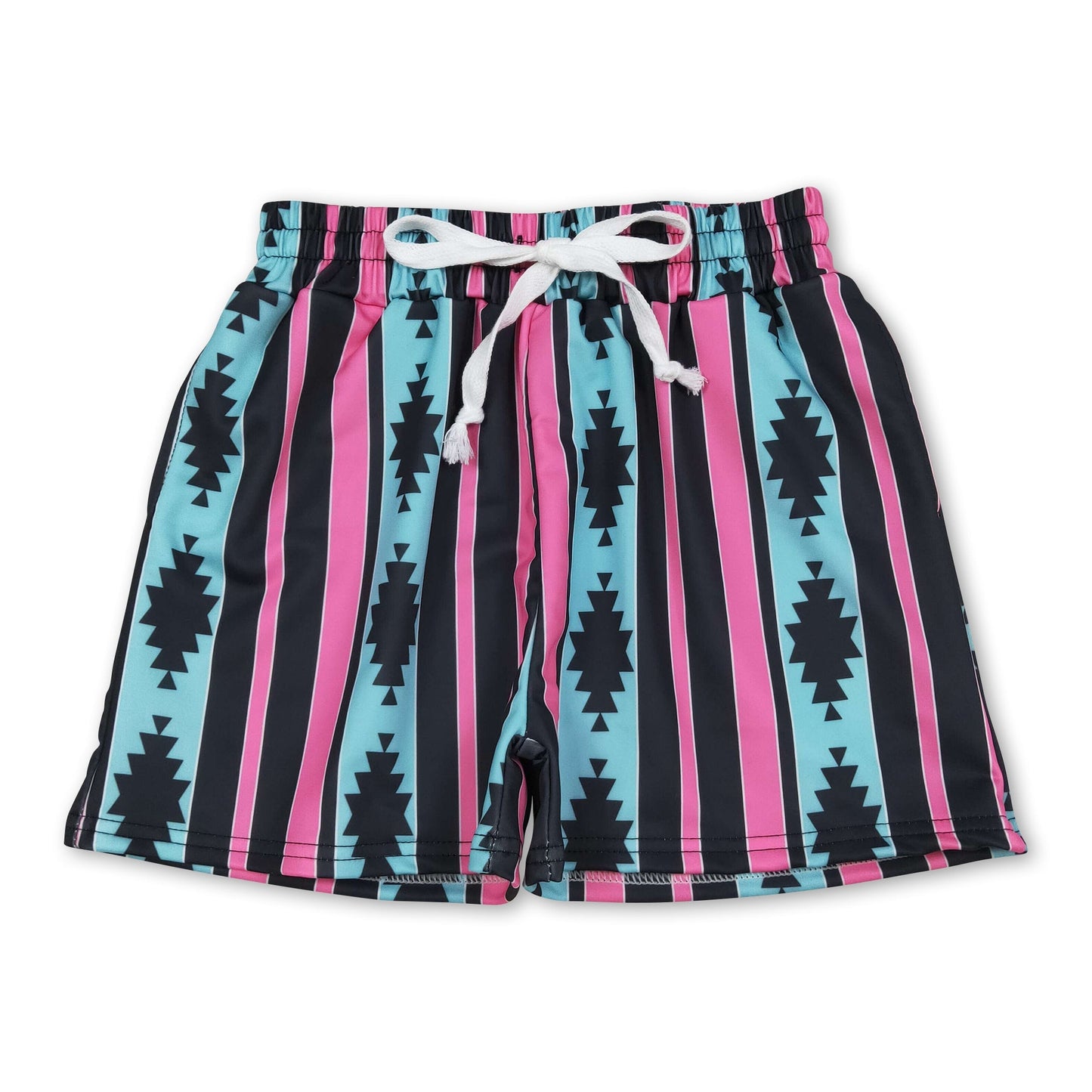 Light blue aztec stripe western kids boys swim trunks