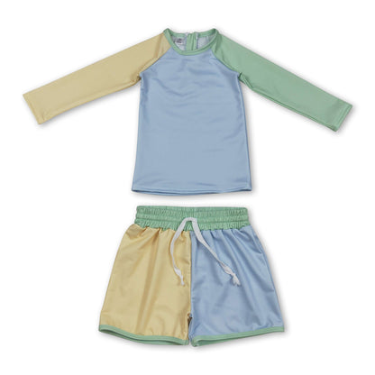 Long sleeves patchwork top shorts boys swimsuit