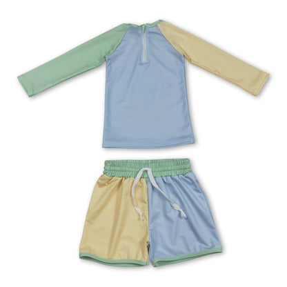 Long sleeves patchwork top shorts boys swimsuit