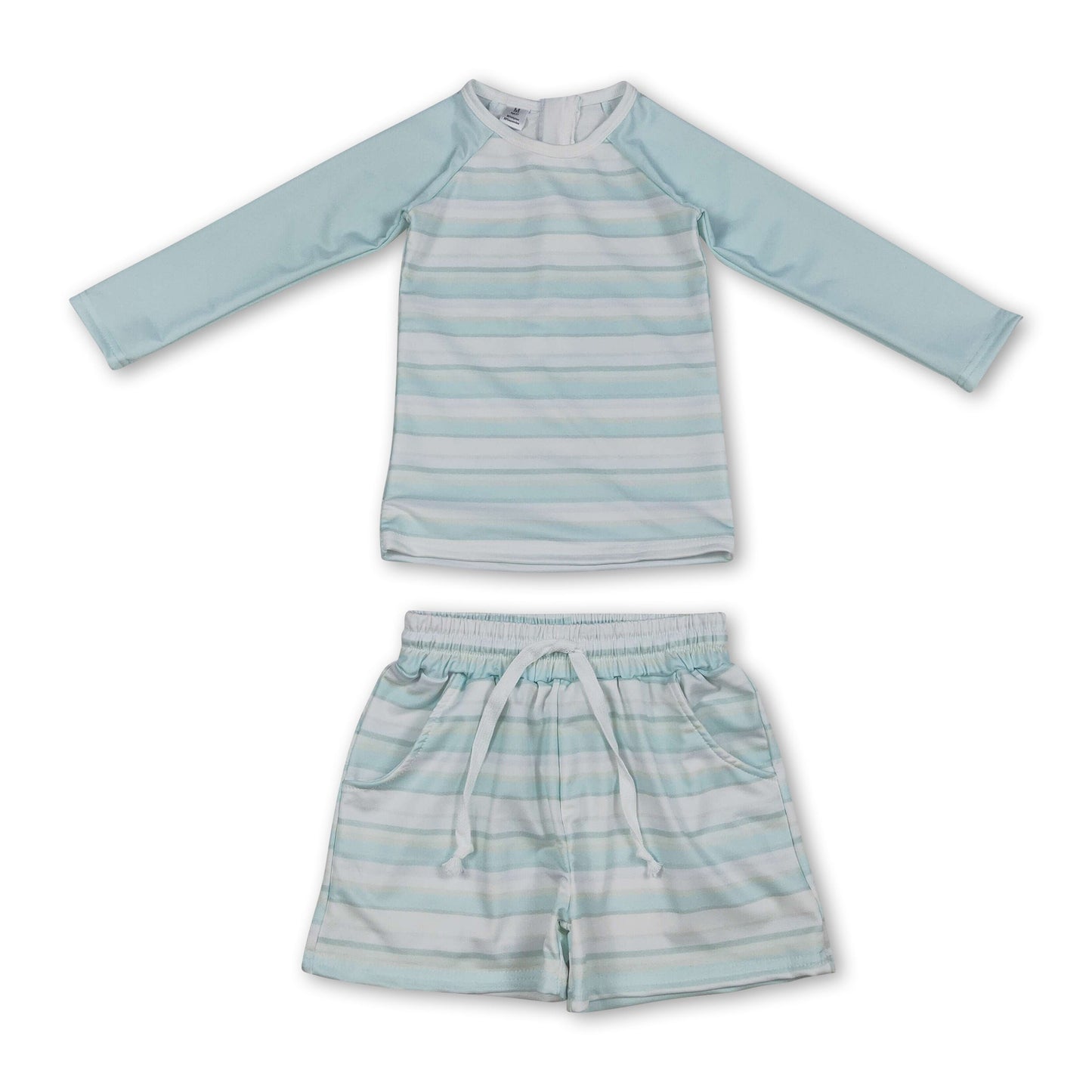 Long sleeves stripe top shorts kids boys swimsuit