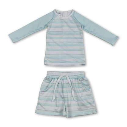 Long sleeves stripe top shorts kids boys swimsuit