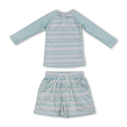 Long sleeves stripe top shorts kids boys swimsuit