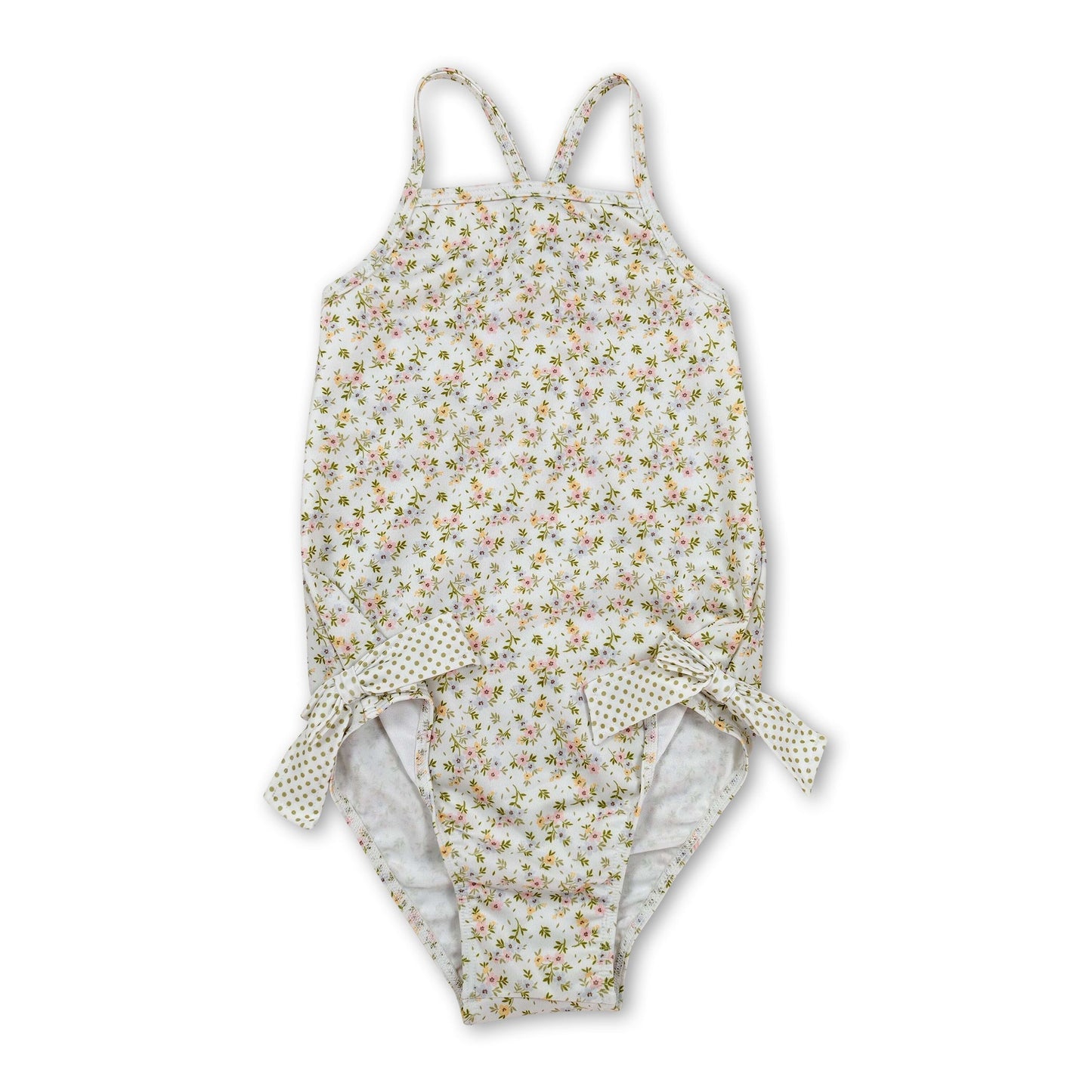 Straps floral bow baby girls one piece summer swimsuit
