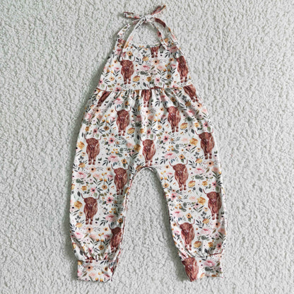 Highland cow baby girls jumpsuit