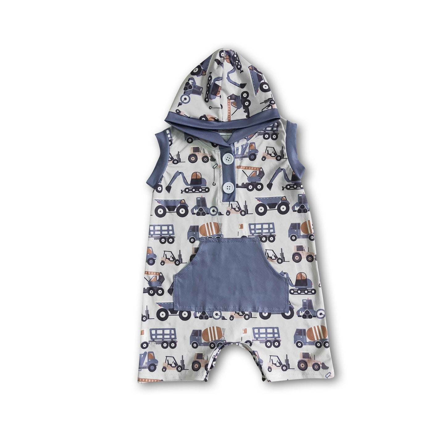 Digging excavator sleeveless baby boy hoodie romper