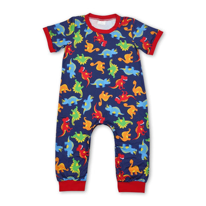 Red short sleeves dinosaur baby boy romper