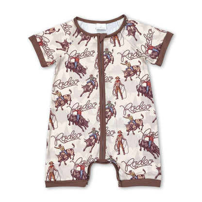 Short sleeves rodeo western baby boy zipper romper