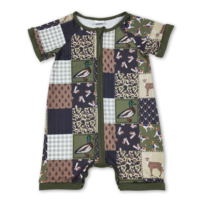 Olive duck dog deer patchwork baby boy romper