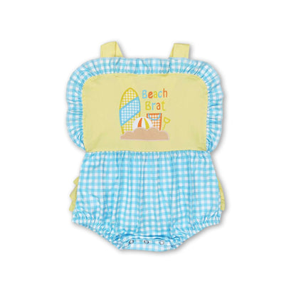 Sleeveless beach plaid baby girls summer romper