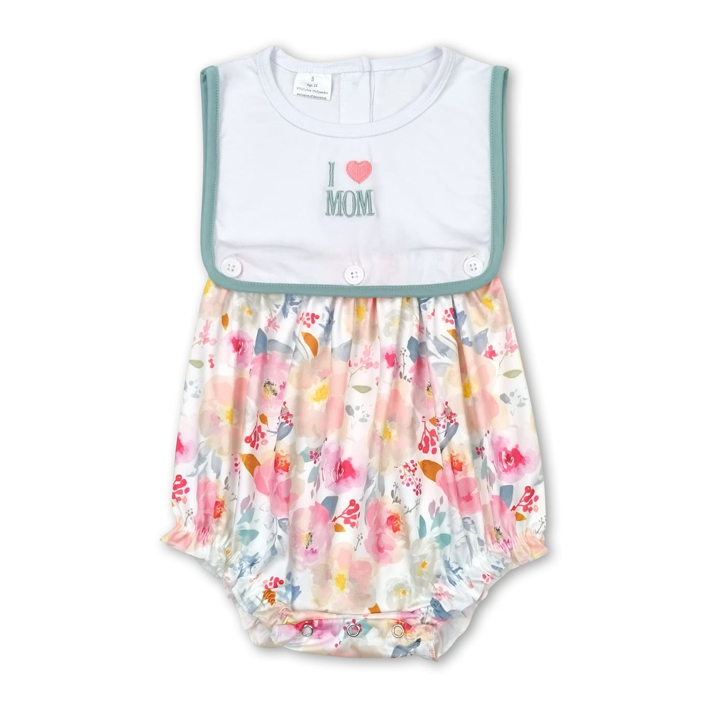Sleeveless I love MOM floral baby girls romper