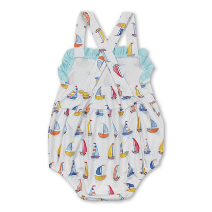 Strap boat ruffle baby girls summer romper