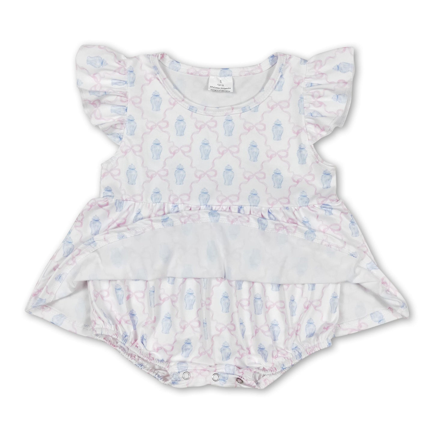 Flutter sleeves bow baby girls summer romper