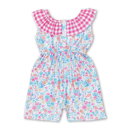 Pink plaid floral kids girls summer jumpsuit