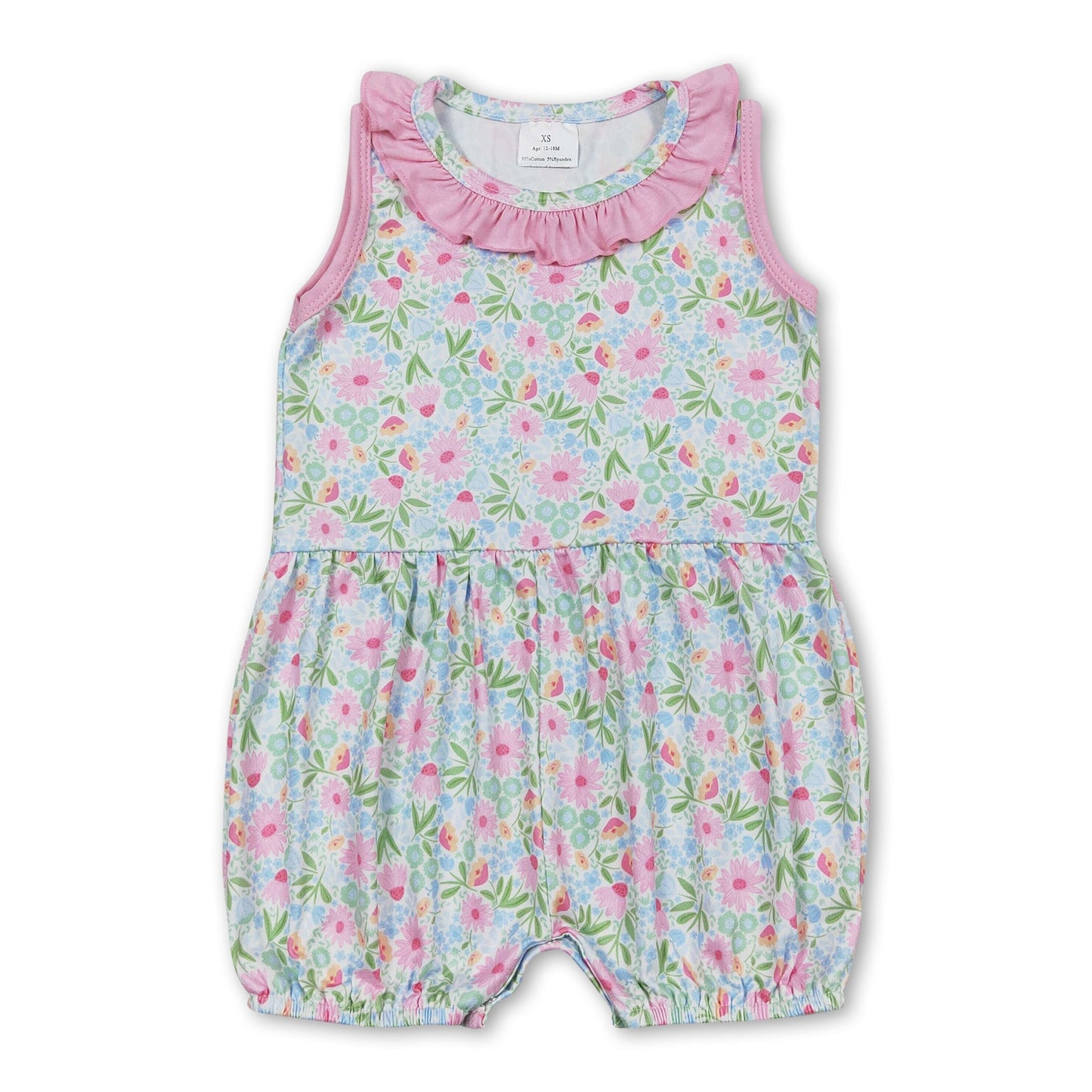 Sleeveless pink floral baby girls summer romper