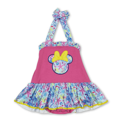 Hot pink watercolor mouse baby girls romper