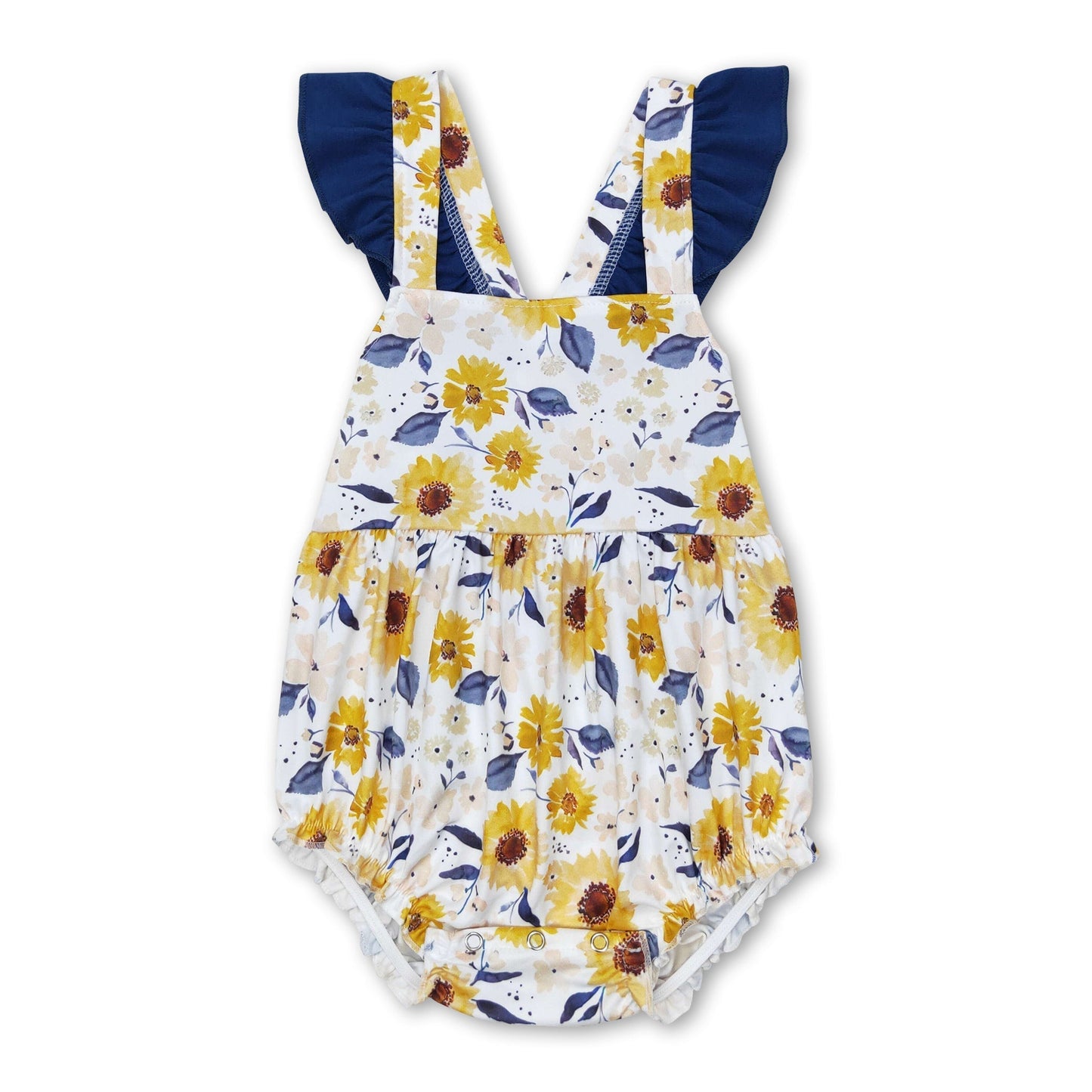 Blue flutter sleeves sunflower baby girls summer romper