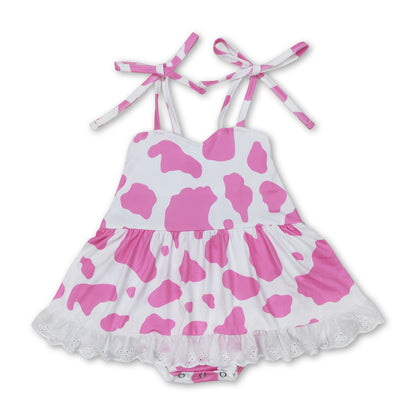 Pink cow straps baby girls summer romper