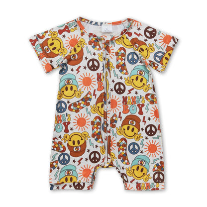 Short sleeves mama's boy smile baby zipper romper