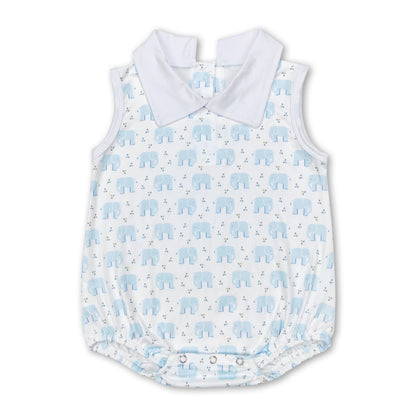 Sleeveless light blue elephant baby boy summer romper