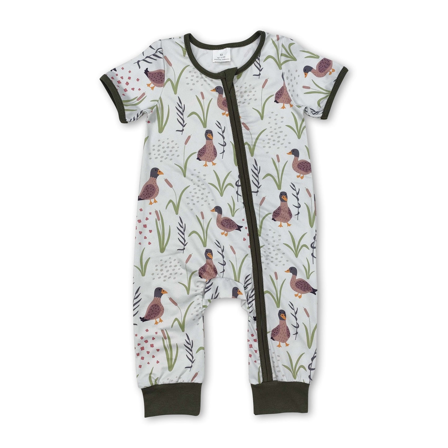 Short sleeves duck grass baby boy zipper romper