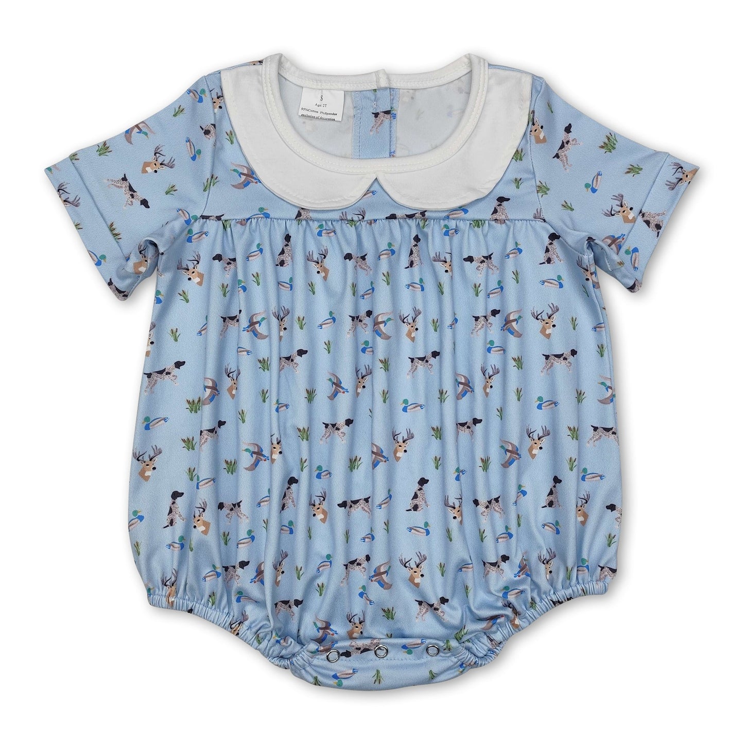 Short sleeves duck dog deer light blue baby boy romper