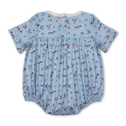Short sleeves duck dog deer light blue baby boy romper
